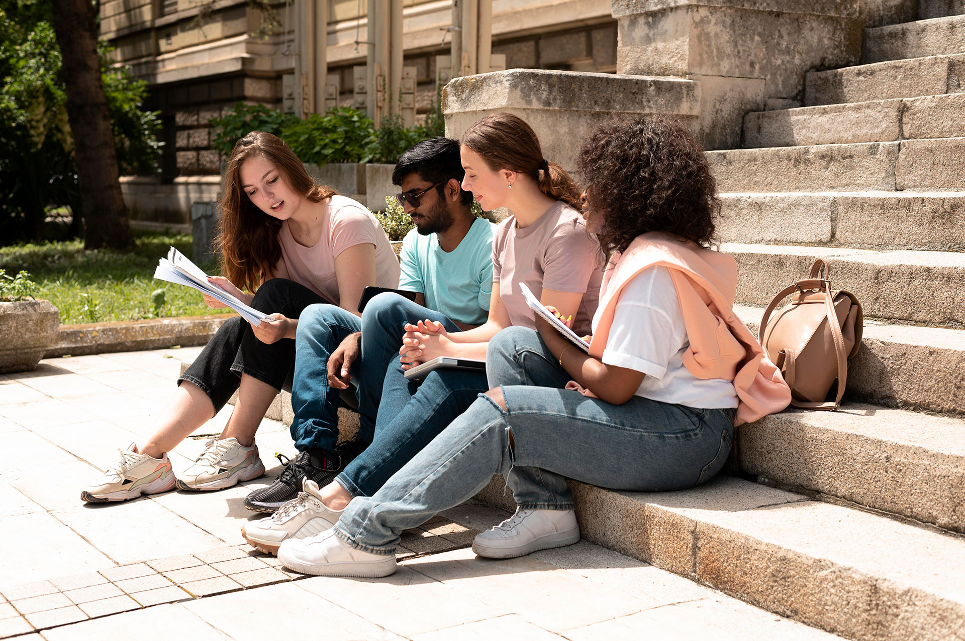 students-studying-together-front-their-college-before-exam