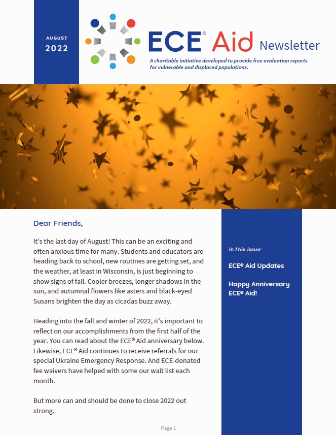 ECE Aid Newsletter August 2022