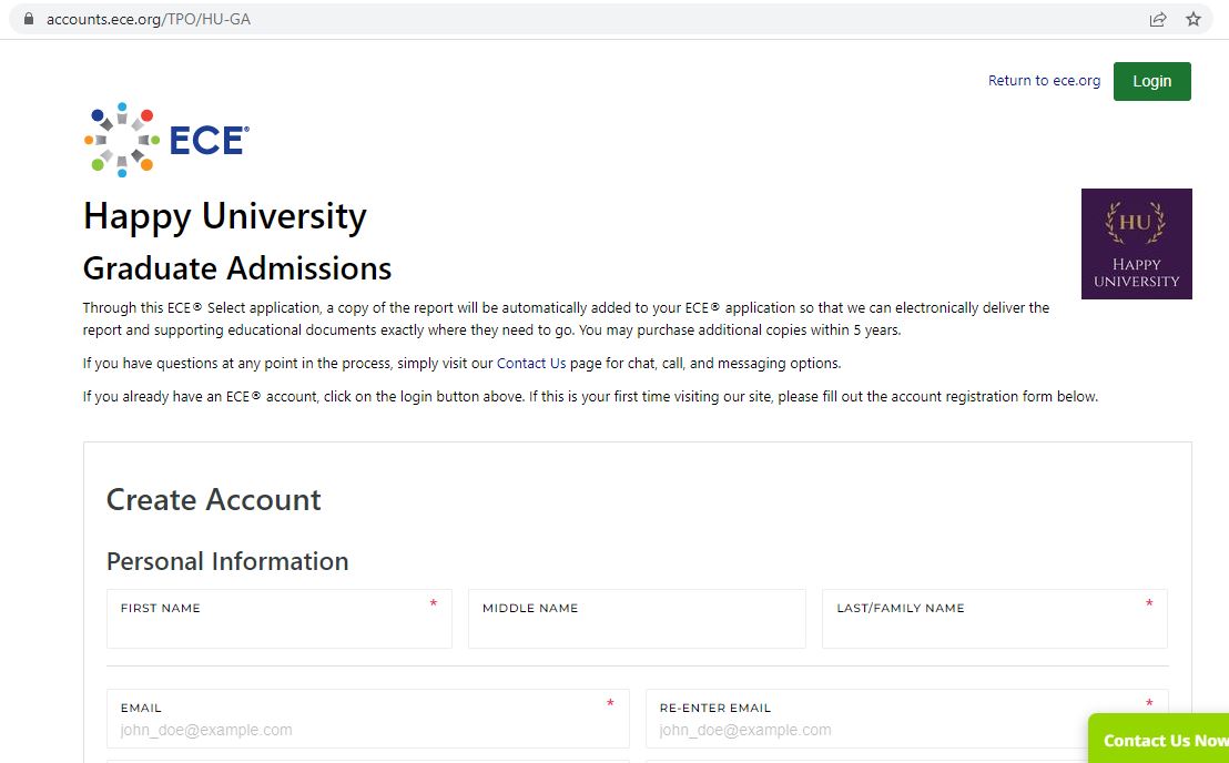 Preview of dedicated Select Application page for a mock University.