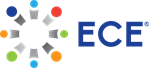 Logo of ECE with a colorful circular motif with the acronym ECE prominently displayed in blue.
