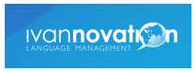Logo of IVANNOVATION Language Management featuring a speech bubble with a globe and the company name in blue and green.