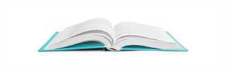 Open publication with blank pages, featuring a light blue cover, symbolizing readiness for knowledge and information.